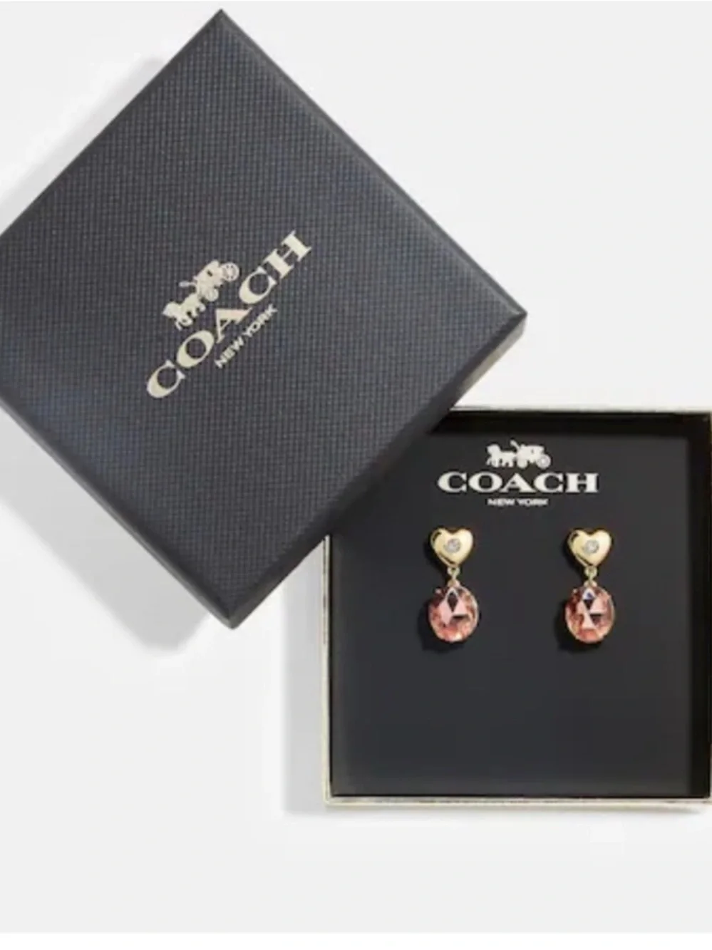 COACH Pink Crystal Heart Drop Earrings - Picture 1 of 5